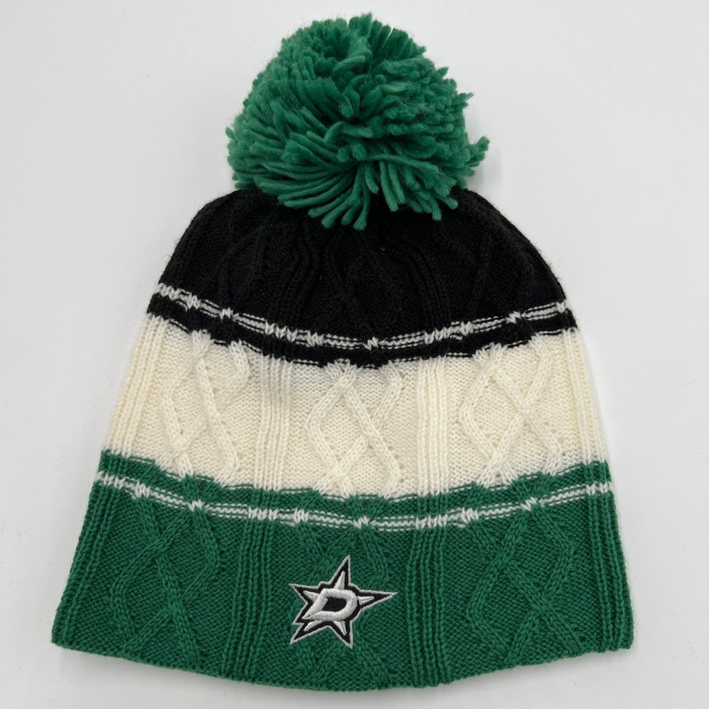 Adidas Dallas Stars NHL Womens Beanie Knit Hat‎ Pom Green Black White
